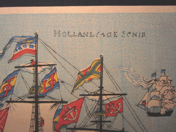 Beautiful and Great Japanese Nagasaki Woodblock Print Hollander Ship
