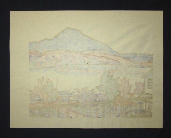 A Huge Orig Japanese Woodblock Print LIMIT# Miyata Saburo Shinshu Nagano Prefecture Twenty Sceneries (26)