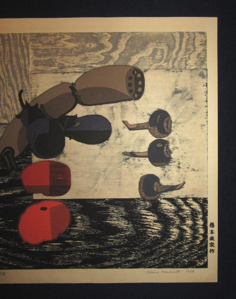 A Great Orig Japanese Woodblock Print PENCIL Hashimoto Okiie Wild Vegetables 1962