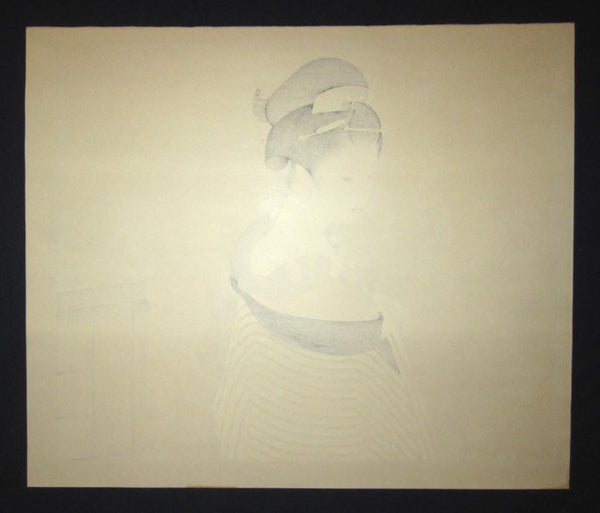 A Huge Orig Japanese Woodblock Print Shimura Tatsumi LIMIT-NUMBER PENCIL Maiko Preparation
