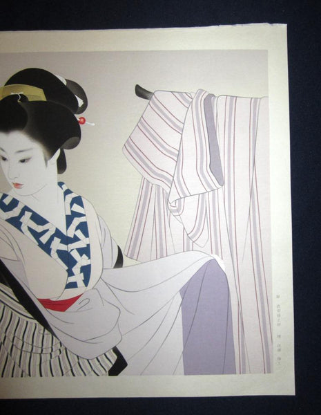A Huge Orig Japanese Woodblock Print Shimura Tatsumi Maiko Changing Clothes