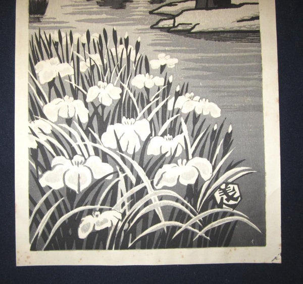 A Great Large Orig Japanese Woodblock Print Okuyama Jihachiro Garden (5)