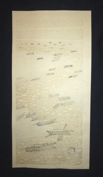A Great Large Orig Japanese Woodblock Print Okuyama Jihachiro Boats (3)