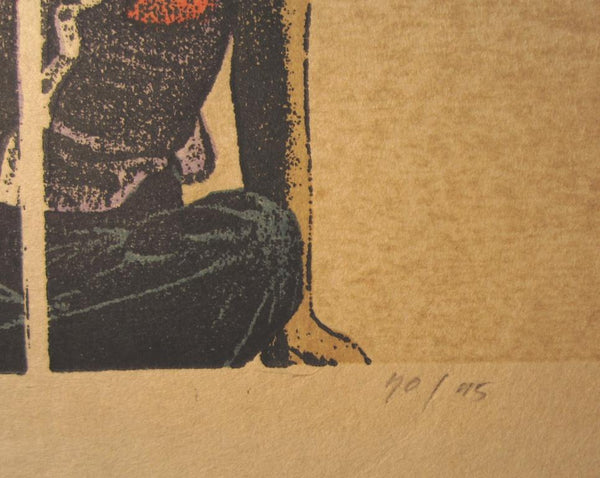 A HUGE Orig Japanese woodblock print PENCIL Sign LIMITED Number Yoshida Hodaka Myth Three Acts San Cristobal