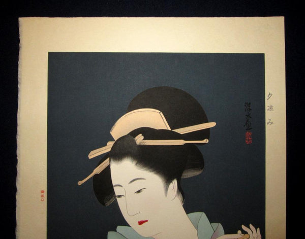 A Huge Orig Japanese Woodblock Print LIMIT EDIT Baba Nobuhiko Publisher Ito Shinsui Bijin-ga Cool Evening