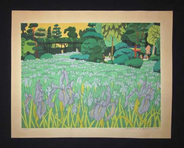 A Great Orig Japanese Woodblock Print Kitaoka Fumio PENCIL Sign LIMIT Number Iris of Chyryu View of West Mikawa 1985