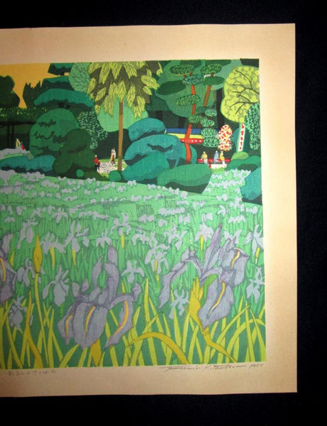 A Great Orig Japanese Woodblock Print Kitaoka Fumio PENCIL Sign LIMIT Number Iris of Chyryu View of West Mikawa 1985