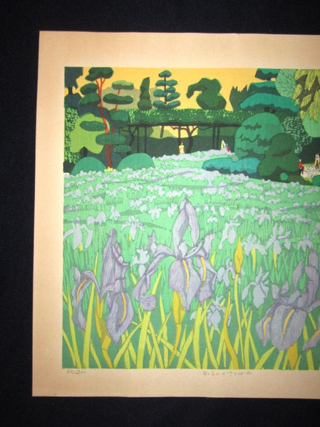 A Great Orig Japanese Woodblock Print Kitaoka Fumio PENCIL Sign LIMIT Number Iris of Chyryu View of West Mikawa 1985