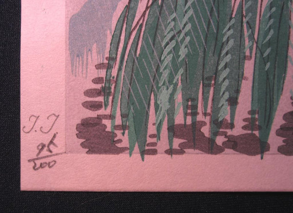 A Orig Japanese Woodblock Print Limit Number PENCIL Tokuriki Tomikichiro Pagoda Rain