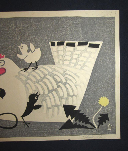 A HUGE Orig Japanese Woodblock Print Limit Number PENCIL Sign Tokuriki Tomikichiro Chicken