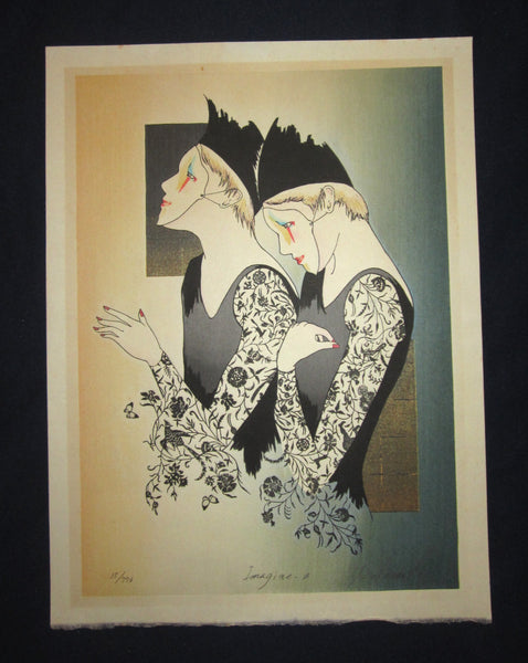 A great Orig Japanese Woodblock Print Pencil-Signed Limited-Number Yoshimi Okamoto Imagine B (2)