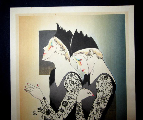 A great Orig Japanese Woodblock Print Pencil-Signed Limited-Number Yoshimi Okamoto Imagine B (2)