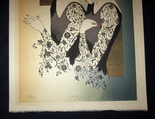 A great Orig Japanese Woodblock Print Pencil-Signed Limited-Number Yoshimi Okamoto Imagine B (2)