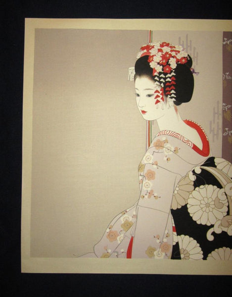 A Huge Orig Japanese Woodblock Print Shimura Tatsumi Maiko 1970s