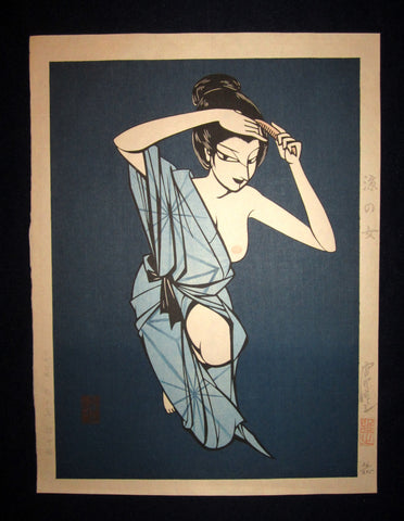 A Great Orig Japanese Woodblock Print Miyata Masayuki LIMIT # Cool Nude Bijin (3)