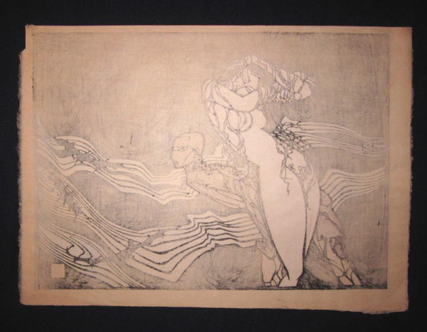 A Great Orig Japanese Woodblock Print LIMIT # PENCIL Sign Miyata Masayuki Nude Dance