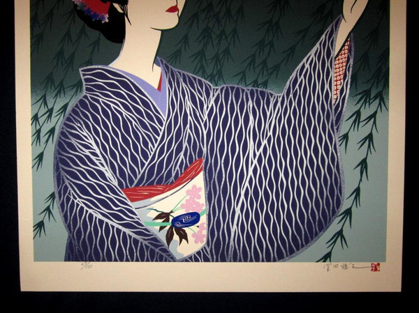 A Huge Orig Japanese Woodblock Print Miyata Masayuki LIMIT # PENCIL Sign Ginza Willow Woman (2)