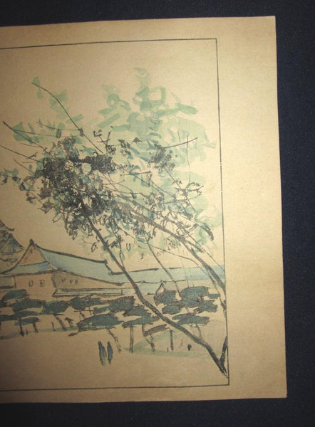 A Great Orig Japanese Woodblock Print Rinsaku Akamatsu Number #1 View Osaka Castle from the Series of 24 Views of Osaka Showa 22 1947