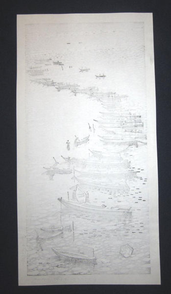 A Great Large Orig Japanese Woodblock Print Okuyama Jihachiro Boats (4)
