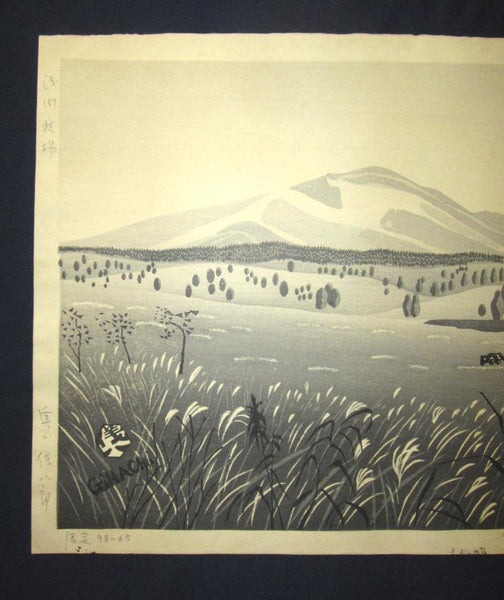 A Huge Orig Japanese Woodblock Print Okuyama Jihachiro PENCIL Sign LIMITED Edition Asama Ranch 1944 Japanese Landscape