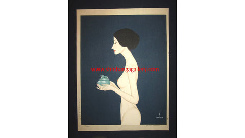 A Huge Orig Japanese Woodblock Print Limit# Pencil Sign Takasawa Keiichi Nude Incense Burner (2)