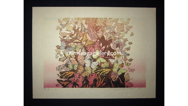 A Great Orig Japanese Woodblock Print Chizuko Yoshida PENCIL SIGN LIMIT# Butterfly Dancing in Autumn