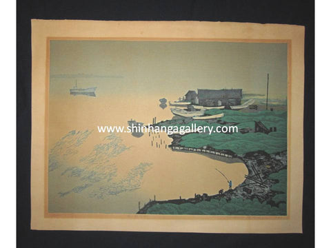 A Huge Orig Japanese Woodblock Print Kitaoka Fumio PENCIL Sign Limit# Biwase Fog 1974