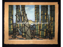 A Great EXTRA LARGE Orig Japanese Woodblock Print PENCIL Sign
