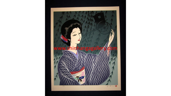 A Huge Orig Japanese Woodblock Print Miyata Masayuki LIMIT # PENCIL Sign Ginza Willow Woman (2)
