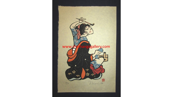 A HUGE Orig Japanese Woodblock Print Mori Yoshitoshi Limit# Pencil Sign Tattoo Geisha 1984